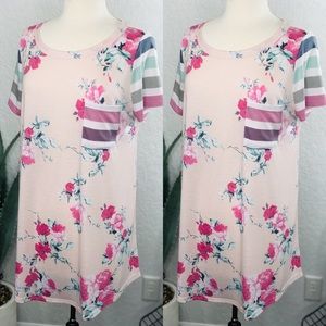 Floral & Stripe Plus Top